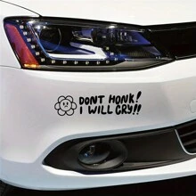 Don't Honk! I'll Cry Funny Bumper Sticker - Car Decal - Cute Car Accessory - Letter Print - Glass Surface - Self-Adhesive - Single Use - Fantasy Theme - Asymmetric Shape - Matte Finish - Multicolor - View 3