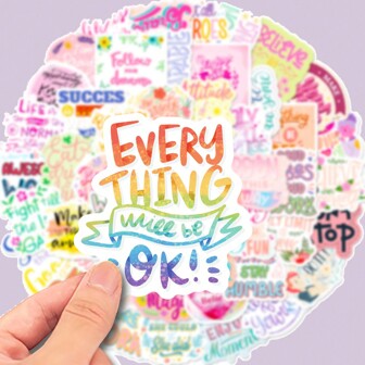 50pcs Motivational English Phrases Graffiti Stickers, Personalized Decoration For Guitar, Notebook, Luggage, Computer, Motorcycle, Skateboard,School Supplies,Back To School