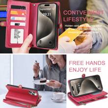 Funda de cartera para iPhone 15 Pro Max [compatible con carga inalámbrica]: de piel sintética con correa cruzada y correa para la muñeca, cierre magnético, con portatarjetas y soporte, para hombres y mujeres, ideal como regalo para Halloween, Navidad, cumpleaños, Año Nuevo o amigos - Rosa Fucsia - Ver 5