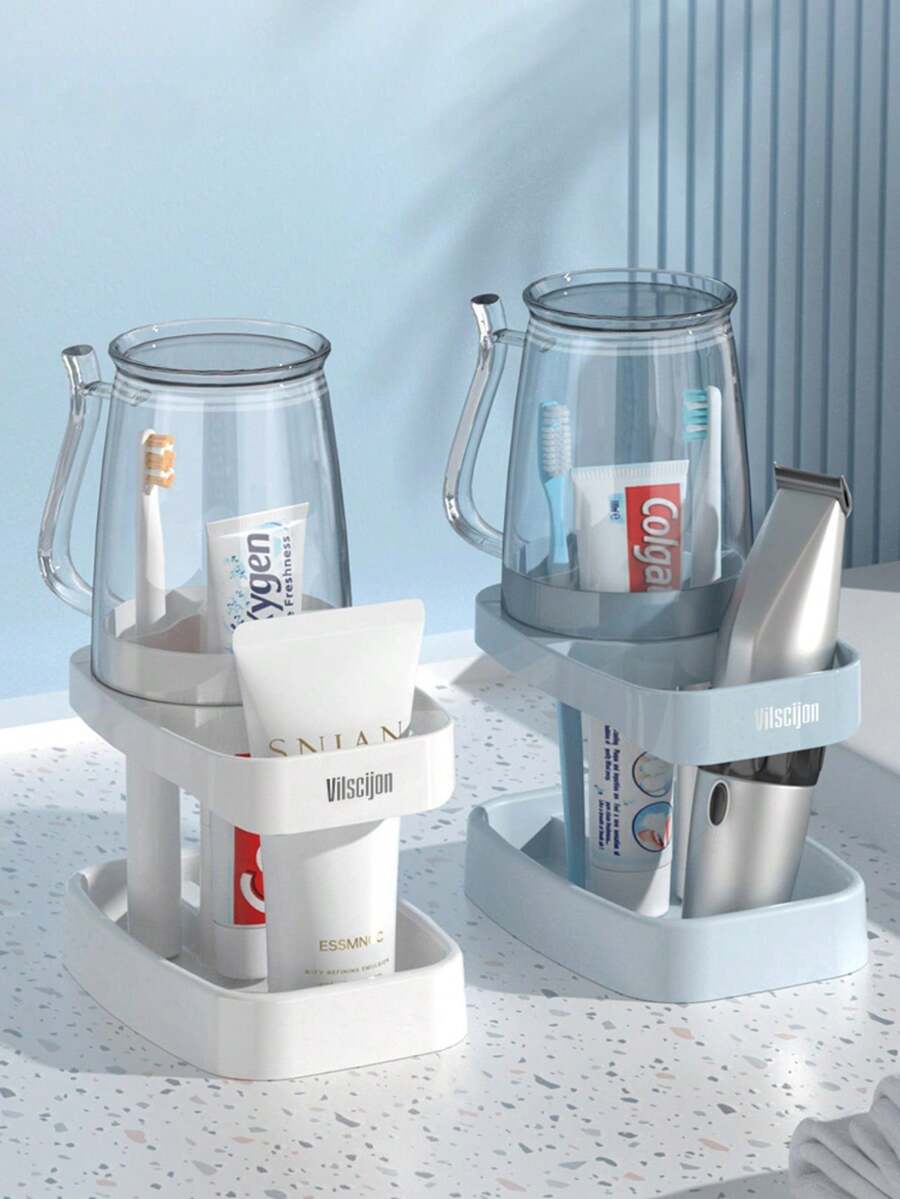 1入組家用或宿舍牙刷杯套裝，帶浴室收納置物架，可作牙刷架牆掛或桌面置物，漱口杯 - 白色 - 查看 1