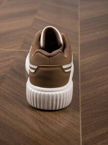 女士休闲时尚低帮平底系带透气拼接运动鞋，轻便舒适滑板鞋，百搭女士鞋 - 棕色 - 查看 7