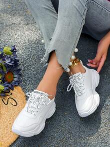 Nuevos zapatos tipo Derby blanco con suela gruesa para mujer, puntera redondeada y bajo empeine, zapatos de plataforma transpirables y antideslizantes de moda para estudiantes - Blanco - Ver 4