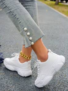 Nuevos zapatos tipo Derby blanco con suela gruesa para mujer, puntera redondeada y bajo empeine, zapatos de plataforma transpirables y antideslizantes de moda para estudiantes - Blanco - Ver 6