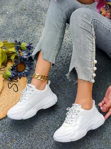 Nuevos zapatos tipo Derby blanco con suela gruesa para mujer, puntera redondeada y bajo empeine, zapatos de plataforma transpirables y antideslizantes de moda para estudiantes - Blanco - Ver 2
