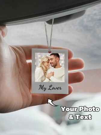 1 pieza Decoración personalizada de coche con foto, Colgante personalizado de acrílico "Conduciendo te amo", Decoración personalizada del interior del coche, Decoración del espejo retrovisor, Texto personalizable, Decoración personalizada para hombres, Fotos personalizadas de la pareja para aniversarios, cumpleaños, Día del Niño, bodas, inauguración de la casa, sala de estar, dormitorio, oficina, hogar, coche, calendario festivo