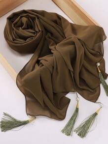 1 件装流苏女士围巾纯色雪纺头巾长围巾优雅头巾流苏头巾配饰女士 - 彩色 - 查看 14