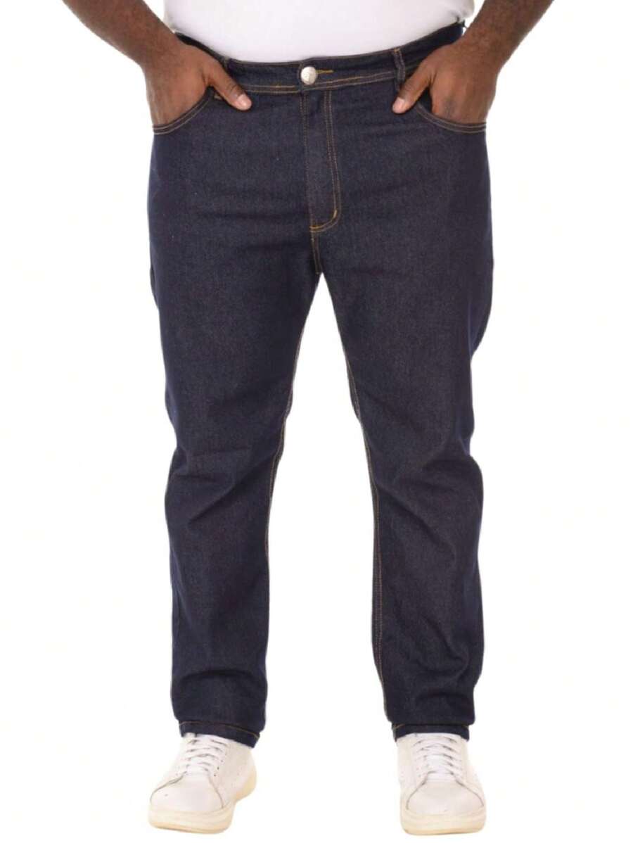 Men Plus Size Pants - 深色水洗藍 - 查看 1