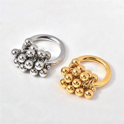 1pc High-End Metallic Ball Grape Beaded Ring With Vacuum Plated Gold, Versatile And Stylish Stainless Steel Jewelry