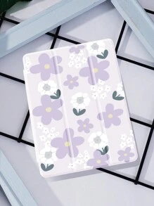 1 pieza Funda protectora para tableta con patrón de flores con estrellas moradas, anticaídas, con soporte para bolígrafo, función de sueño/despertar, compatible con Samsung, Huawei, Xiaomi e iPad - Multicolor - Ver 4