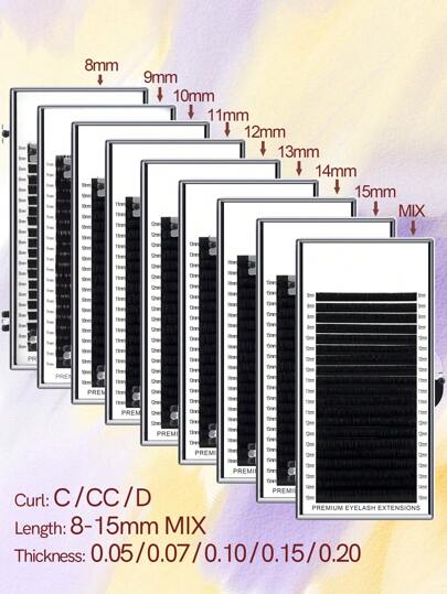 Faux cils, 20 rangées d'extension de cils C Cc D Curl Volume russe Cils 0,05 0,07 0,10 0,15 0,20 Épaisseur Faux cils Cluster Lash Lash Clusters, Clusters de cils, Cils individuels, Cils, Faux cils