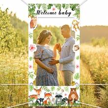 1入組照片道具，窗簾門橫幅，相框照片道具，叢林動物風格派對裝飾用品，生日派對、節日活動裝飾用照片道具 - 彩色 - 查看 2