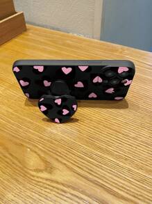 1pc Simple Pink Heart And Big Black Heart 360° Rotating Love Stand Anti-Fingerprint Frosted Eye Phone Case Compatible With Apple/Samsung/Xiaomi/Redmi/VIVO/Infinix/OPPO/Reno