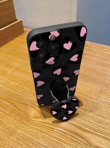 1pc Simple Pink Heart And Big Black Heart 360° Rotating Love Stand Anti-Fingerprint Frosted Eye Phone Case Compatible With Apple/Samsung/Xiaomi/Redmi/VIVO/Infinix/OPPO/Reno