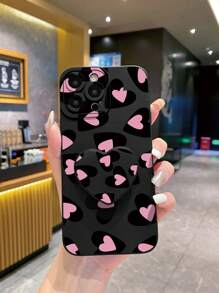 1pc Simple Pink Heart And Big Black Heart 360° Rotating Love Stand Anti-Fingerprint Frosted Eye Phone Case Compatible With Apple/Samsung/Xiaomi/Redmi/VIVO/Infinix/OPPO/Reno