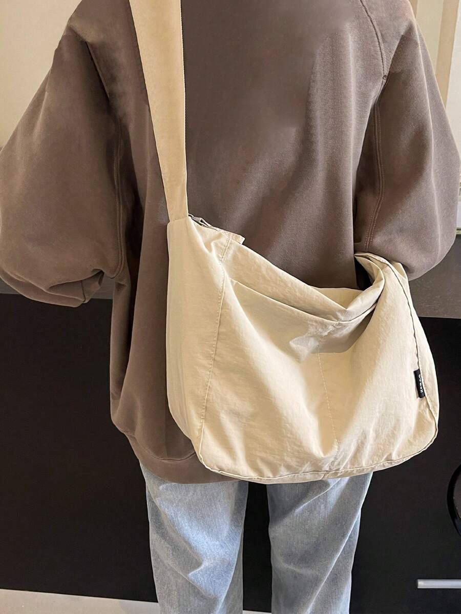 New Men's Diagonal Shoulder Bag, Versatile Minimalist Solid Color Crossbody Bag, Suitable For Daily, Outdoor, Leisure, Travel, Commuting, Large Capacity - Beige - View 1