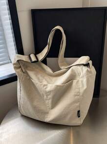 New Men's Diagonal Shoulder Bag, Versatile Minimalist Solid Color Crossbody Bag, Suitable For Daily, Outdoor, Leisure, Travel, Commuting, Large Capacity - Beige - View 4