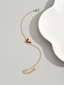 1 件 18K 镀金不锈钢不对称心形手链女士款 - 酒紅色 - 查看 2