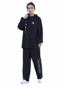 2 piezas Traje impermeable de abrigo de lluvia con doble puerta, cremallera y hebilla para hombres y mujeres, adecuado para montar, motocicleta, bicicleta y entrega de alimentos, con diseño de chaqueta y pantalones desmontables - Blanco - Ver 2