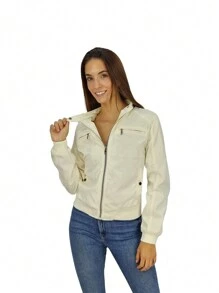 HPC POLO chamarra ligera dama mujer casual para lluvia comida - Blanco - Ver 3