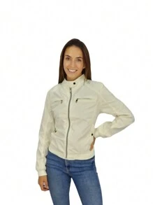 HPC POLO chamarra ligera dama mujer casual para lluvia comida - Blanco - Ver 2