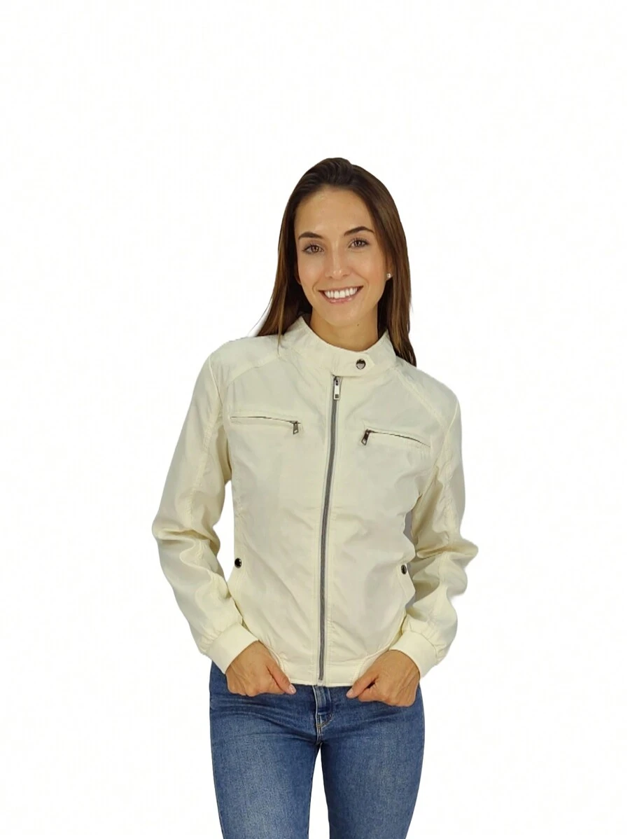HPC POLO chamarra ligera dama mujer casual para lluvia comida - Blanco - Ver 1