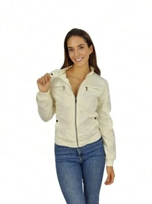 HPC POLO chamarra ligera dama mujer casual para lluvia comida - Blanco - Ver 4