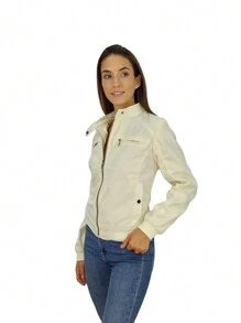 HPC POLO chamarra ligera dama mujer casual para lluvia comida - Blanco - Ver 5