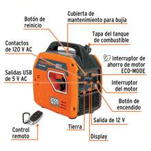 Generador silencioso inverter 2200w, 80cc, encendido electrónico, Truper - Naranja - Ver 4