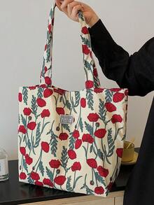 夏季花卉包大容量帆布包沙灘包購物袋肩袋時尚可折疊購物袋夏季必備完美選擇度假和假期學生書包大容量可攜式適合青少女女大學生，白領工人適合工作、返校、初中、高中 - 彩色 - 查看 9