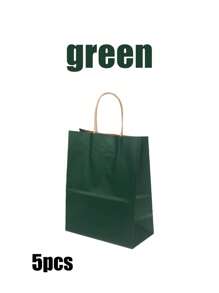 沙特 5/10 件绿色纸质礼品袋，派对用简约纯色礼品包装袋，礼品袋，派对用现代纸质礼品包装袋，深绿色牛皮纸购物袋，方形厚底，沙特国庆节的理想选择