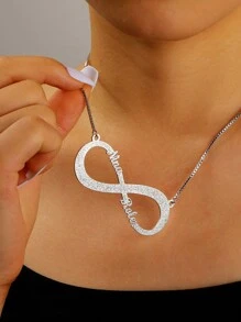 Customized Sandblasted Stainless Steel Classic Infinity & Chinese Eight Diagrams Necklace With Multiple Names, Personalized Calligraphy Letters Handmade Pendant Jewelry With Box Chain, Family Festival Gift - Silver - View 4