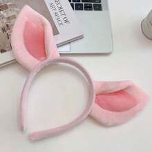 1 pieza Diadema de orejas de cerdo, accesorio para la cabeza con orejas de animales de peluche para suministros de fiesta temática de cumpleaños - Rosa - Ver 5