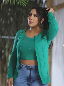 Max Cardigan And Cropped Knit Set Sophia Lycra Fashion Gringa Model - Green - View 2