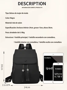 Mochila De Gran Capacidad Para Estudiantes Con Cubierta Abatible Y Correa Para El Hombro Para con cordón de solapa clásica, minimalista con gran capacidad para portátil, trabajo casual de negocios para mujeres, resistente al agua, adecuada para bolsa funcional de viaje universitaria para la escuela, capacidad grande, portátil, compartimento para portátil, para adolescentes, mujeres, estudiantes universitarios, hombres, colegio, escuela primaria, escuela media, escuela secundaria, trabajo, negocios, viajes, salida al aire libre. - Negro - Ver 9