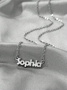 女性個性化名字項鍊，不銹鋼定制珠寶，草書字母吊墜和項圈 - 銀色 - 查看 3
