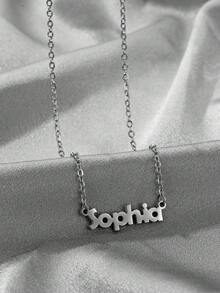 女性個性化名字項鍊，不銹鋼定制珠寶，草書字母吊墜和項圈 - 銀色 - 查看 4