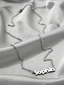 女性個性化名字項鍊，不銹鋼定制珠寶，草書字母吊墜和項圈 - 銀色 - 查看 5