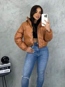 Women Down Coats - 駝色 - 查看 1