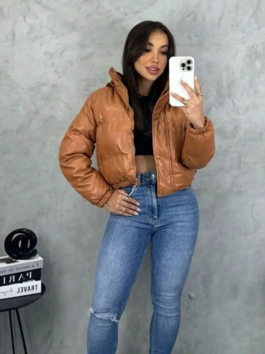 Women Down Coats - 駝色 - 查看 1