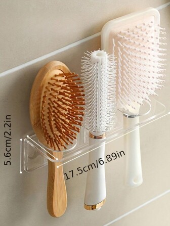1/2/3pcs Acrylic Plastic Bathroom Comb Holder, Wall-Mounted No-Drill Storage Rack For Vanity, Clear Transparent Organizer For Hair Brushes And Toiletries, 6.89in Length