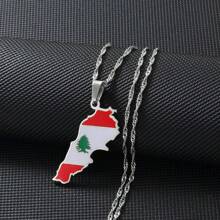 1 pieza Collar con colgantes del mapa del  con bandera, joyería con cadenas de mapas - Multicolor - Ver 9