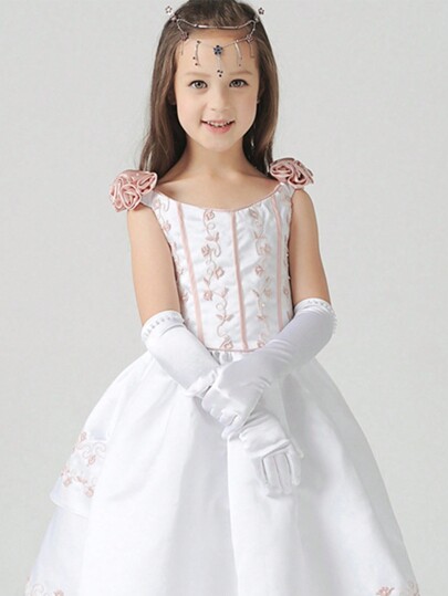 1pair Girls' Long Satin Gloves