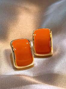 Hegaze 1對女士復古優雅小幾何滴油方形耳環 - 橘色 - 查看 1