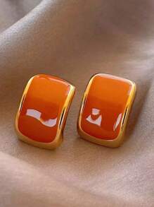 Hegaze 1對女士復古優雅小幾何滴油方形耳環 - 橘色 - 查看 4
