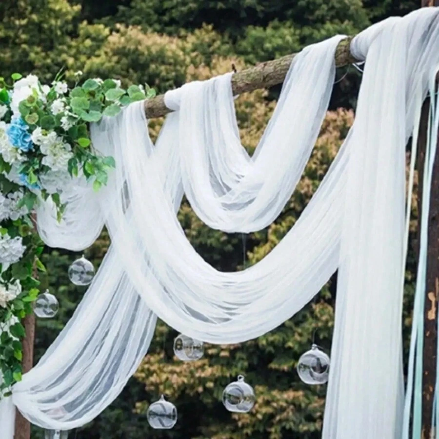 1PC 6M * 1.6M Cưới Đàn Organ CuộN Sheer Pha Lê Vải Tuyn Cưới Vòm Cửa Trang Trí Sợi Sinh Nhật phông Nền Tắm Tiếp Liệu - trắng - Xem 1
