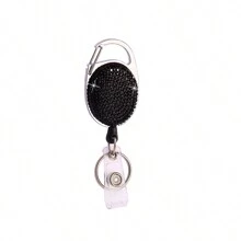 1pc Colorful Rhinestone Inlaid ABS Plastic Retractable Badge Reel, ID Card Holder With Belt Clip And 360 Degree Swivel Back To School