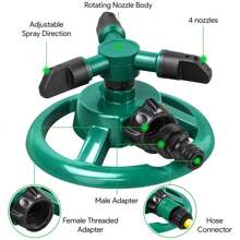 360度旋转草坪洒水器，覆盖面积大，多功能花园洒水器，可用于植物浇水和水上游乐。 - 綠色 - 查看 3