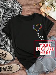 定制个性化T恤，添加您自己的文字/图片（徽章/公司标志/家庭照片/自拍）来设计您专属的定制印花T恤、修身衬衫、圣诞衬衫、个性化万圣节、感恩节、圣诞节、周年纪念日、情人节、生日、婚礼、母亲节、父亲节、送给闺蜜的礼物，时尚休闲黑色，永恒的爱，度假风情夏日 - 黑色 - 查看 2
