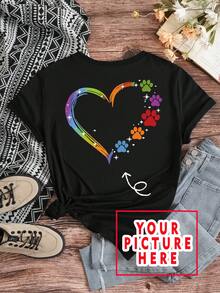 定制个性化T恤，添加您自己的文字/图片（徽章/公司标志/家庭照片/自拍）来设计您专属的定制印花T恤、修身衬衫、圣诞衬衫、个性化万圣节、感恩节、圣诞节、周年纪念日、情人节、生日、婚礼、母亲节、父亲节、送给闺蜜的礼物，时尚休闲黑色，永恒的爱，度假风情夏日 - 黑色 - 查看 3