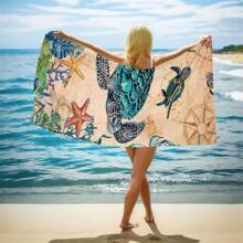 1pc Printed Quick-Dry Sea Turtle Pattern Beach Towel, Suitable For Swimming, Bath, Hotel